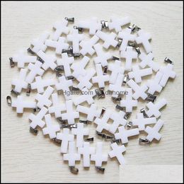 Pendant Necklaces Pendants Jewellery Wholesale 50Pcs Charms Natural White Jades Stone Cross Diy Making Gift Dhcze