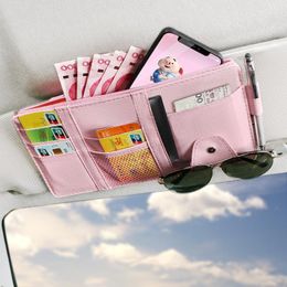 Car Organiser Multifunction Pu Sun Visor Storage Bag Auto Glasses Ticket Documents Folder Sunglasses Card Mobile Phone