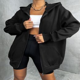 Women's Jackets Zip Up Oversize Thermal Y2k Women Clothes Solid Drop Shoulder Lady Cas L220824
