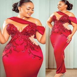 Aso Ebi Burgundy Prom Dresses One Shoulder Evening Second Reception Birthday Engagement Gown