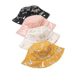 Summer Kids Sunshade Bucket Hats Boy And Girls Sunscreen Breathable Fisherman Hat Bronzing Letters Baby Cap M4086