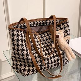 Evening Bags Retro Fashion Leopard Or Houndstooth Shoulder For Women PU Leather Cute Baby Bear Handbags Ladies Tote FemaleEvening