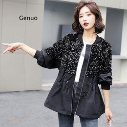 Women's Jackets Spring 2022 Women Jacket Oversize Fashion Casual Clothes Female Coats Sequined Splice Drawstring Waist