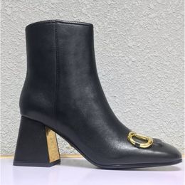 Stivali classici di dollabri da donna designer di lusso 100% in pelle zip interno zip alte punta di punta quadrata di punta quadrata da 7,5 cm con scarpe da donna tallone grosso da donna di grandi dimensioni 35-42