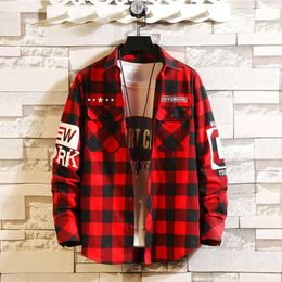 Men's Casual Shirts Men's Streetwear Thick Shirts Men Clothing Harajuku Color Block Plaid Shirt Long Sleeve Male Vintage Korean Fashions Clothes 230206