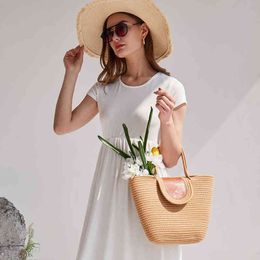 Shopping Bags Basket Straw Summer Women Tote Bucket Shopper Beach Ladies Handbags Spring Casual Fashion Female Top Handle Bag Girls Purse 220318