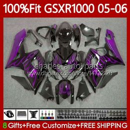 OEM Bodywork For SUZUKI GSXR-1000 GSXR 1000 CC GSXR1000 2005 2006 Body 122No.135 K5 1000CC Purple flames 2005-2006 GSX R1000 GSX-R1000 05 06 Injection Mould Fairing Kit