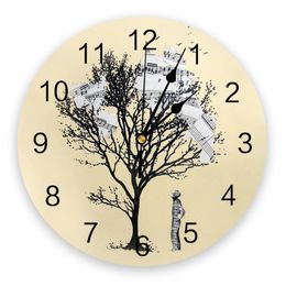 Wall Clocks Musical Notes People Tree Round Clock Creative Home Decor Living Room Quartz Needle Digital Hanging WatchWallWallWall