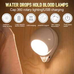 Night Lights Water Drop 360 Degree Rotating Light Human Body Infrared Induction Home Universal LED Sconces For Baby Room Wall LampNight
