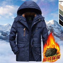 Winter Thick Hooded Parkas Men Outdoor Padded Coats Fashion Mens Fleece Warm Windproof Jackets Casual Solid Outerwear 201210