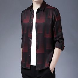 Men's Dress Shirts Anti-wrinkle Stylish Single-breasted Autumn Shirt All Match Top Print For Daily WearMen's