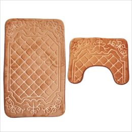 Carpets Occident Style 2PCS Bathroom Floor Mat Flannel Toilet Pad Embossing With 3D Diamond Lattice Pattern Non-slip Combination Rug SetCarp