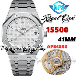 APSF V2 Version aps15500 Cal.4302 aps4302 Automatic Mens Watch 41MM White Texture Dial Stick Markers 904L Stainless Steel Bracelet Super Edition eternity Watches