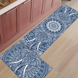 Teppiche Mandala Muster Elefant Blue Küchenmatte Hausboden Badezimmer Innen Fußmatte Anti-Rutschteppich Teppich Langfarben