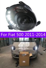 Car Styling Headlights for Fiat 500 2011-2014 LED Daytime Running Lights High Beam Lens Driving Headlight Replacement