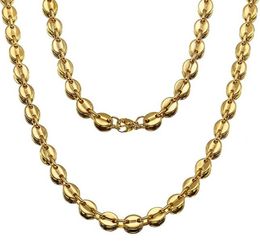 Silver/ Gold Coffee Bean Chain Necklace For Men Ladies High Polished Stainless Steel Heavy Link Chain 9mm 22 Inch