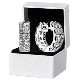 Women Mens Double Band Pave Hoop Earrings Original gift Box for Pandora Authentic 925 Sterling Silver Party Circle Stud Earring