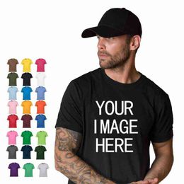 NO Price 100%Cotton Short Sleeve Solid Color O-neck T-shirt Tops Tee Customized Print Your Own Design Printed Unisex Tshirt Y220426