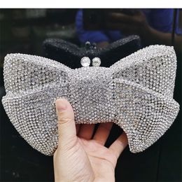 Luxury Novelty Bow Clutch Crystal Evening Bags Silver Bowknot Women Handbags Wedding Party SM95 220620