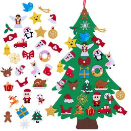 DIY Felt Christmas Tree with Ornaments Year Gifts Kids Toys Artificial Door Wall Hanging Decoration Y201020