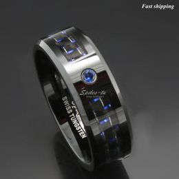 Wedding Rings 5x Black And Blue Carbon Fibre Tungsten Ring Mens Jewellery Band