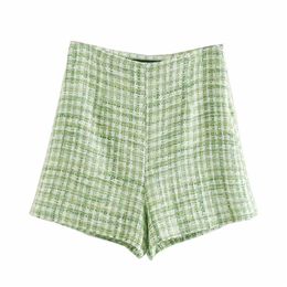 New 2020 women green tweed woolen Bermuda Shorts ladies casual slim side zipper hot shorts chic summer pantalone cortos P627 T200701