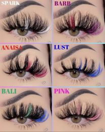 Newest 3D Mink Eyelashes Colorful 100% Mink Lashes Mix Color Pink Blue Red White False Fluffy Soft Cilias Vendor