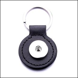 Key Rings Jewelry Round Black Pu Leather Keychain 18Mm Snap Buttons Pendant Chain Car Bag Snaps Keyring Drop Delivery 2021 Wqksc