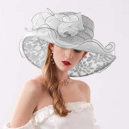 Wide Brim Hats Cracker Barrel Hat Womens Summer Dress Leaf Flower Bridal Shower Sun Beach White Devils HatWide