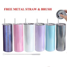 New!! STRAIGHT Holographic Glitter Sublimation Tumbler Coffee Mug Stainless Steel Cup with METAL STRAW and