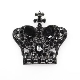 30 Pcs/Lot Custom Fashion Jewelry Brooches Black Crystal Rhinestone Crown Shape Brooch Pin For Decoration