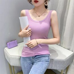 Threaded Cotton Vest Women's Outer Wear Spring And Summer Slim Suspenders Inner Sleeveless Bottoming Shirt Top W220422