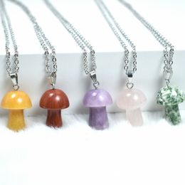20mm Mushroom Natural Stone Carving Pendant Reiki Healing Crystals Rose Quartz Necklace For Women Jewellery Wholesale