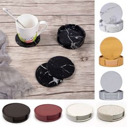 6PCS PU Leather Marble Coaster Drink Coffee Cup Mat Easy to Clean Placemats Round Tea Pad Table Holder onderzetters 220627