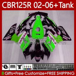 Body +Tank cover For HONDA CBR-125R 125CC CBR125RR CBR 125 R CC 02-06 Bodywork 124No.21 CBR-125 CBR125R 02 03 04 05 06 CBR 125R 2002 2003 2004 2005 2006 Repsol green Fairing