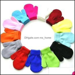 Baby Winter Warm Mittens Kids Knitted Gloves Boys Girls Anti-Chaos Grabbing Mitten Student Scratch Candy Colour 1-4 Year Wq364 Drop Delivery