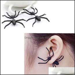 Body Arts Tattoos Art Health Beauty Black Spider Earrings Alloy Animal Ear Studs Scary Halloween Party Favors Decorations Gif Dhbyl