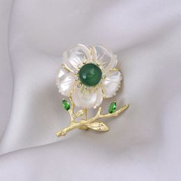 Luxury Shell Flower Brooch Pins for Women Girls with Shining CZ Zircon Green Colour Bling Diamond Brooches Jewellery Accessories