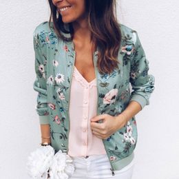 Jocoo Jolee Autumn Floral Printed Jackets Women Elegant Zipper Bomber Jacket Casual Office Wear Slim Office Coat Retro Outwear L220815