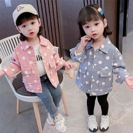 Coat For Girl Dot Pattern Girl Coat Outerwear Casual Children's Jacket Spring Autumn Clothes Girl 210412