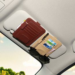 Car Sun Visor Leather Clip For Sun Glasses Credit Card Pen Holder Clip Multi-function Storage Bag Fastener Clip Glasses Holder