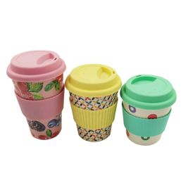 New Bamboo Plastic Chidren Travel Coffee Cup 4oz 120ml Sublimation Blanks White Kids Mini Mug with Silicone Grips Custmozied Design