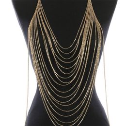 Body Jewellery Fashion Gold Colour Body Belly Waist Chain Harness Necklace Womens Sexy Bikini Multilayer Body Chain Necklaces T200508