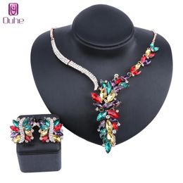 Charm Wedding Jewellery Colour Crystal Rhinestones Flower Necklace Earrings Set For Women Fashion Bridal Jewellery Sets