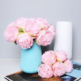 Decorative Flowers & Wreaths 5-Heads 11cm Diameter Rose Pink Peony Artificial Bouquet Fake Flower For Home Bride Wedding Decoration Marriage