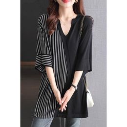 Women's Blouses & Shirts Blouse Female 2022 Summer Lazy Wind V -neck Loose Bottom Patchwork Skirt Slim Five -point Sleeve BlouseWomen's Wome