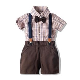 Clothing Sets Children Summer For Baby Boy Short Clothes Kids Costume Shirt Suspender TieClothing