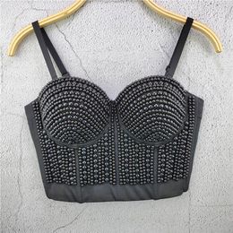 Beading Summer Women Tops Fashion Sexy Top Underwear To Wear Out Thin Straps Vest Push Up Bralette Bra Corset Tops Clothes 220407