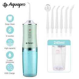 Dental water jet Oral irrigator Irrigator Teeth whitening floss Water flosser 6Tips 240ML Portable USB HOME 220510