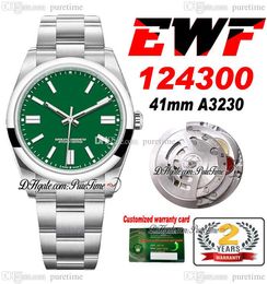 EWF 41 A3230 Automatic Mens Watch Polished Bezel Green Dial Stick Markers 904L Steel Case And OysterSteel Bracelet Same Serial Card Super Edition Puretime D4